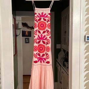 Zara Limited Edition Embroidered Floral Maxi Dress Pink NWT Size XS